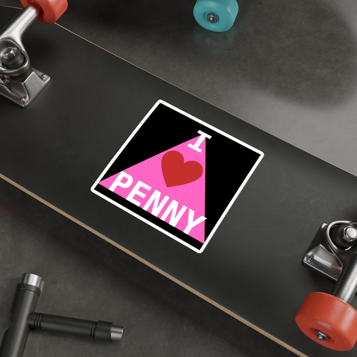 I LOVE PENNY PINK TRIANGLE-Die-Cut Stickers