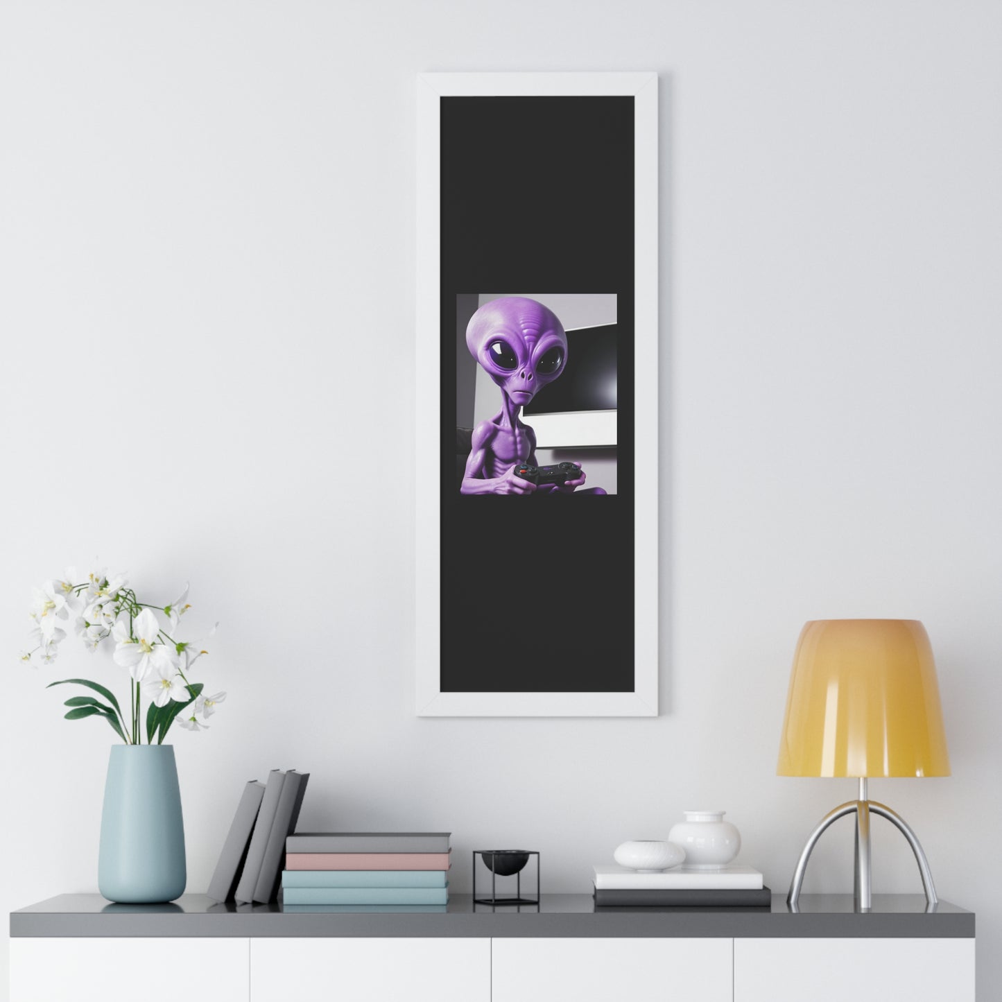 PURPLE ALIEN GAMER-Framed Vertical Poster