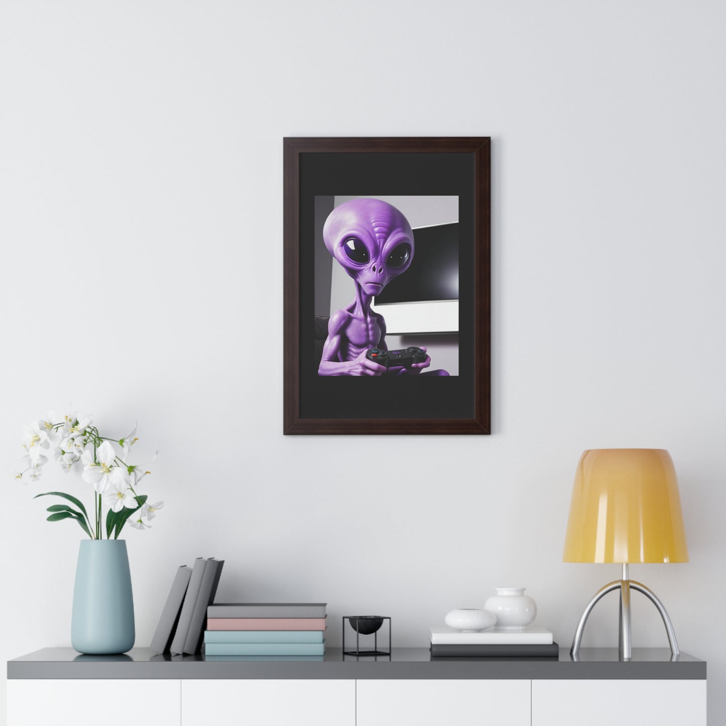 PURPLE ALIEN GAMER-Framed Vertical Poster