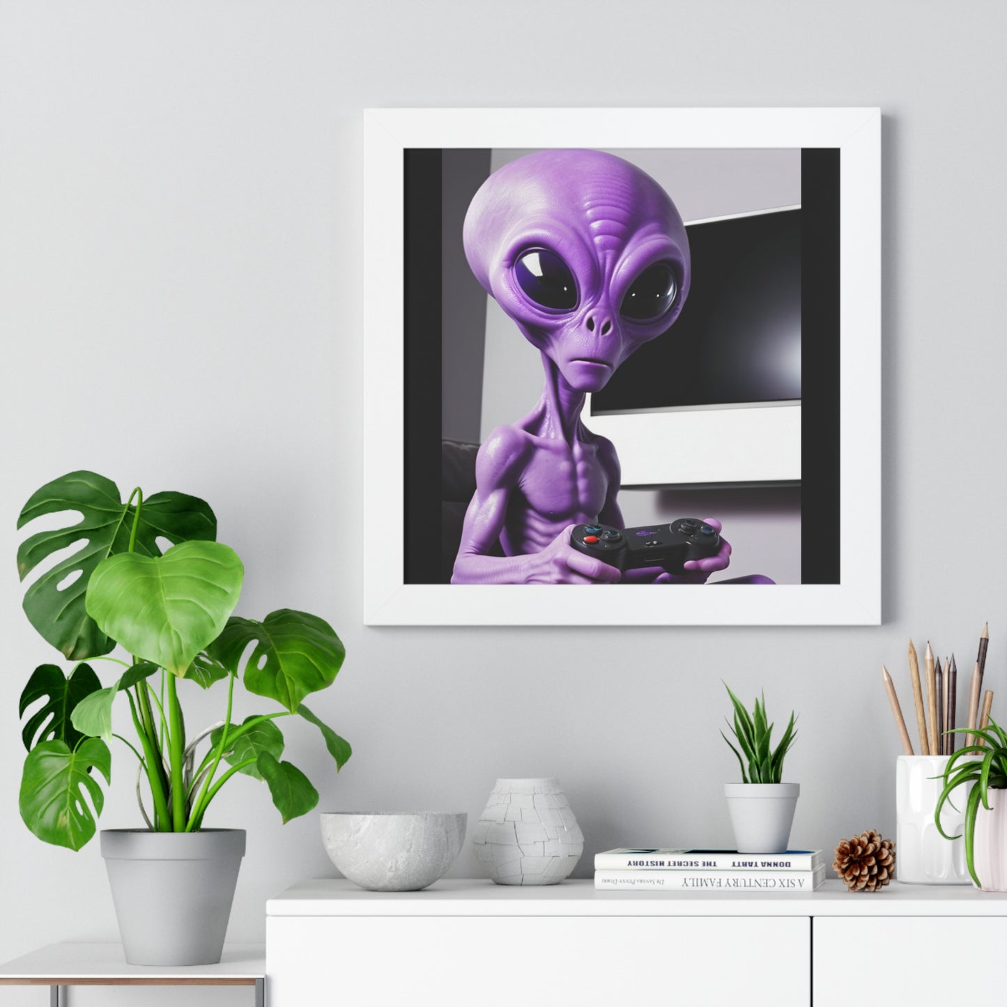 PURPLE ALIEN GAMER-Framed Vertical Poster