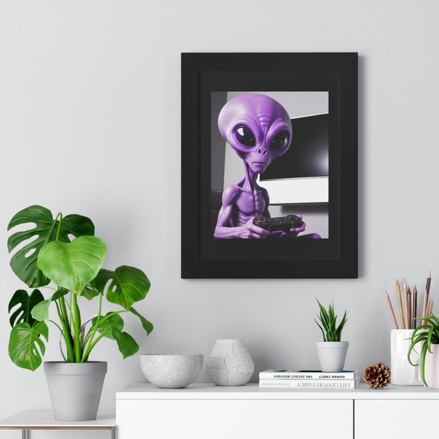 PURPLE ALIEN GAMER-Framed Vertical Poster