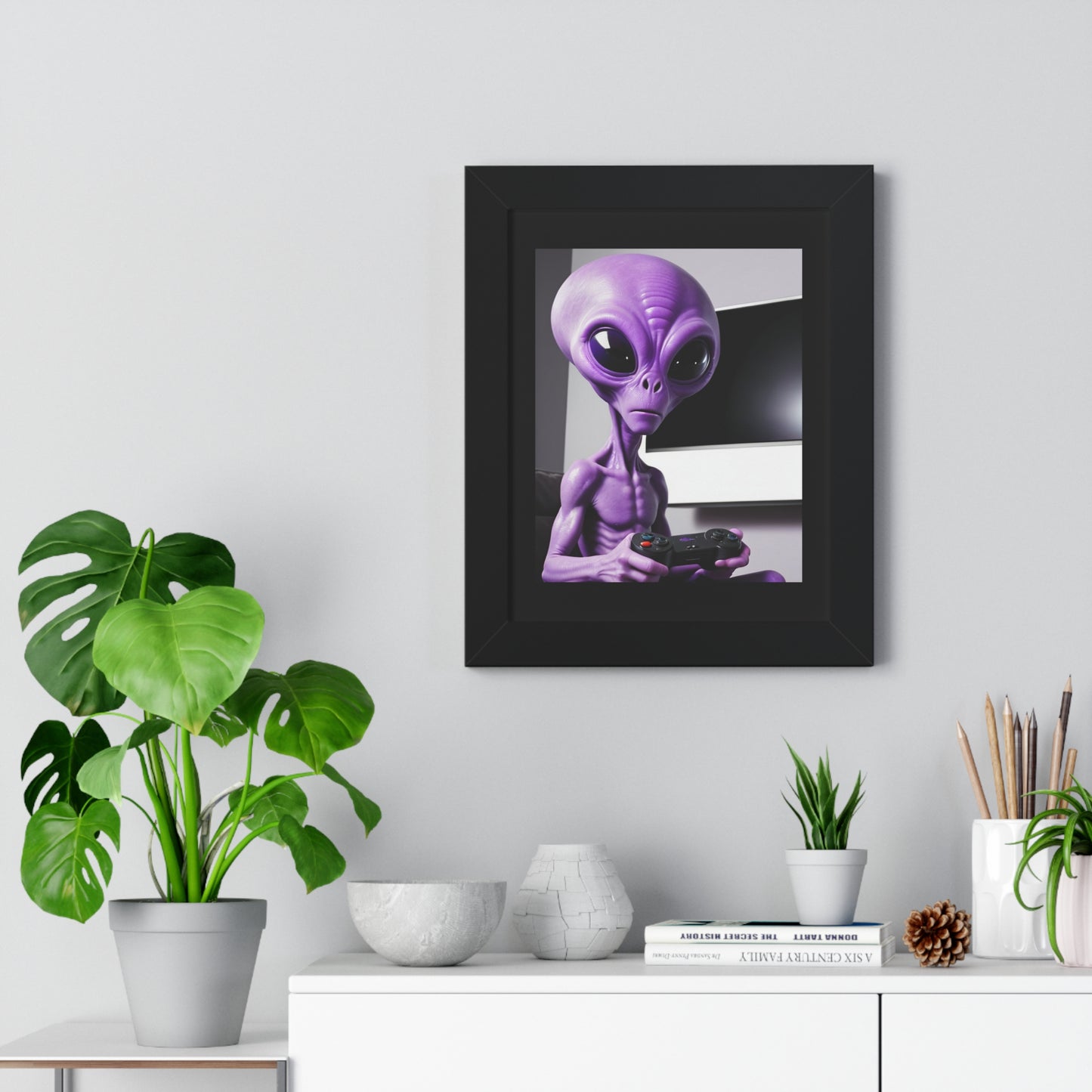 PURPLE ALIEN GAMER-Framed Vertical Poster