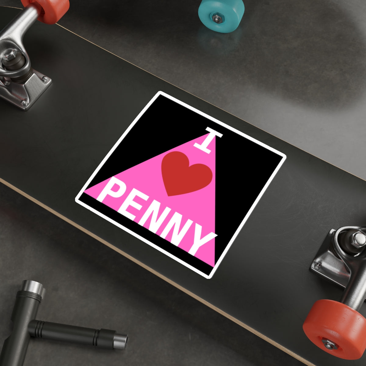 I LOVE PENNY PINK TRIANGLE-Die-Cut Stickers