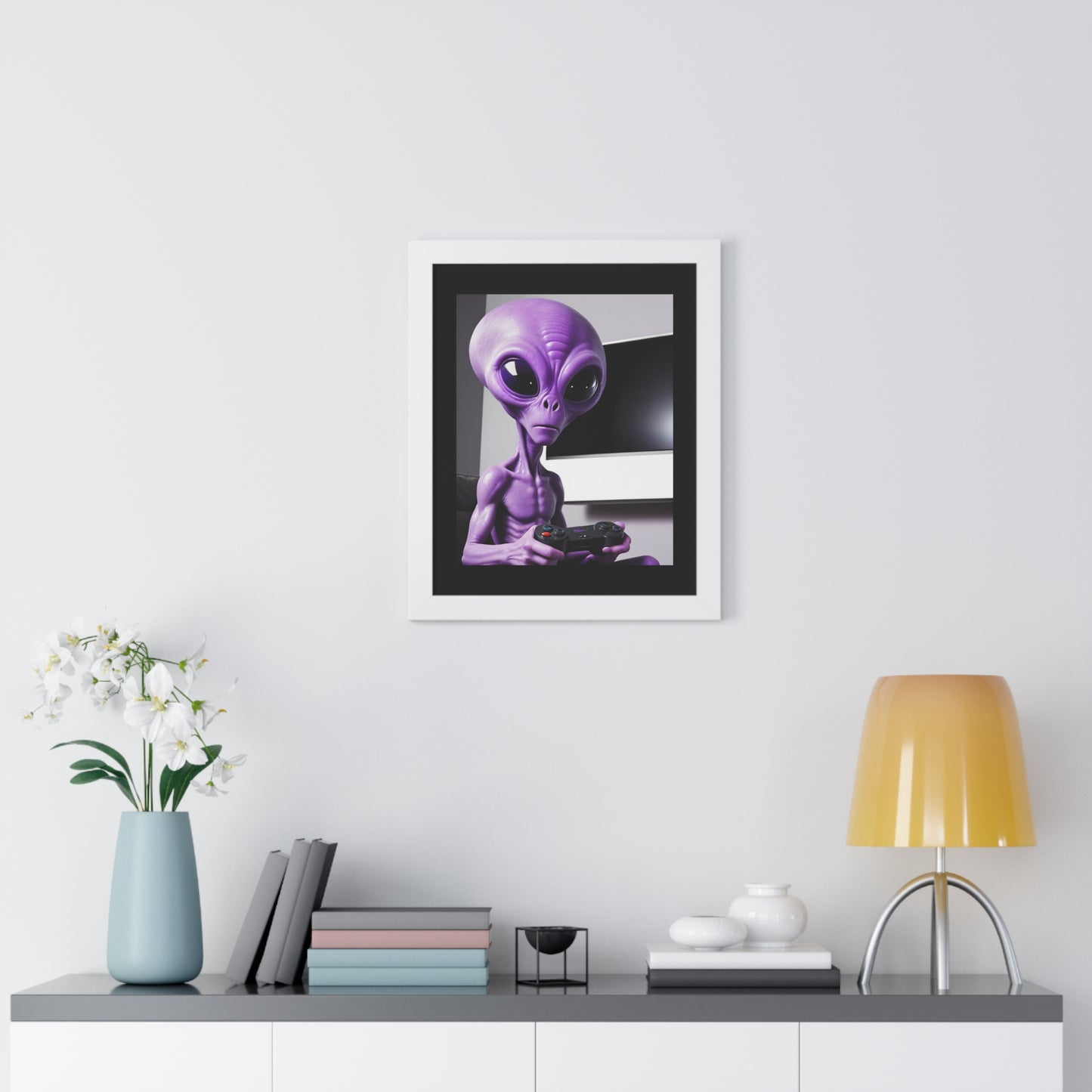 PURPLE ALIEN GAMER-Framed Vertical Poster