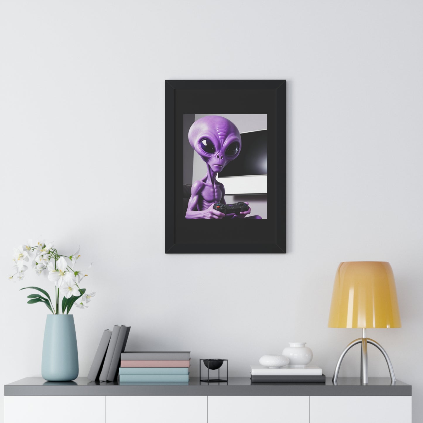 PURPLE ALIEN GAMER-Framed Vertical Poster