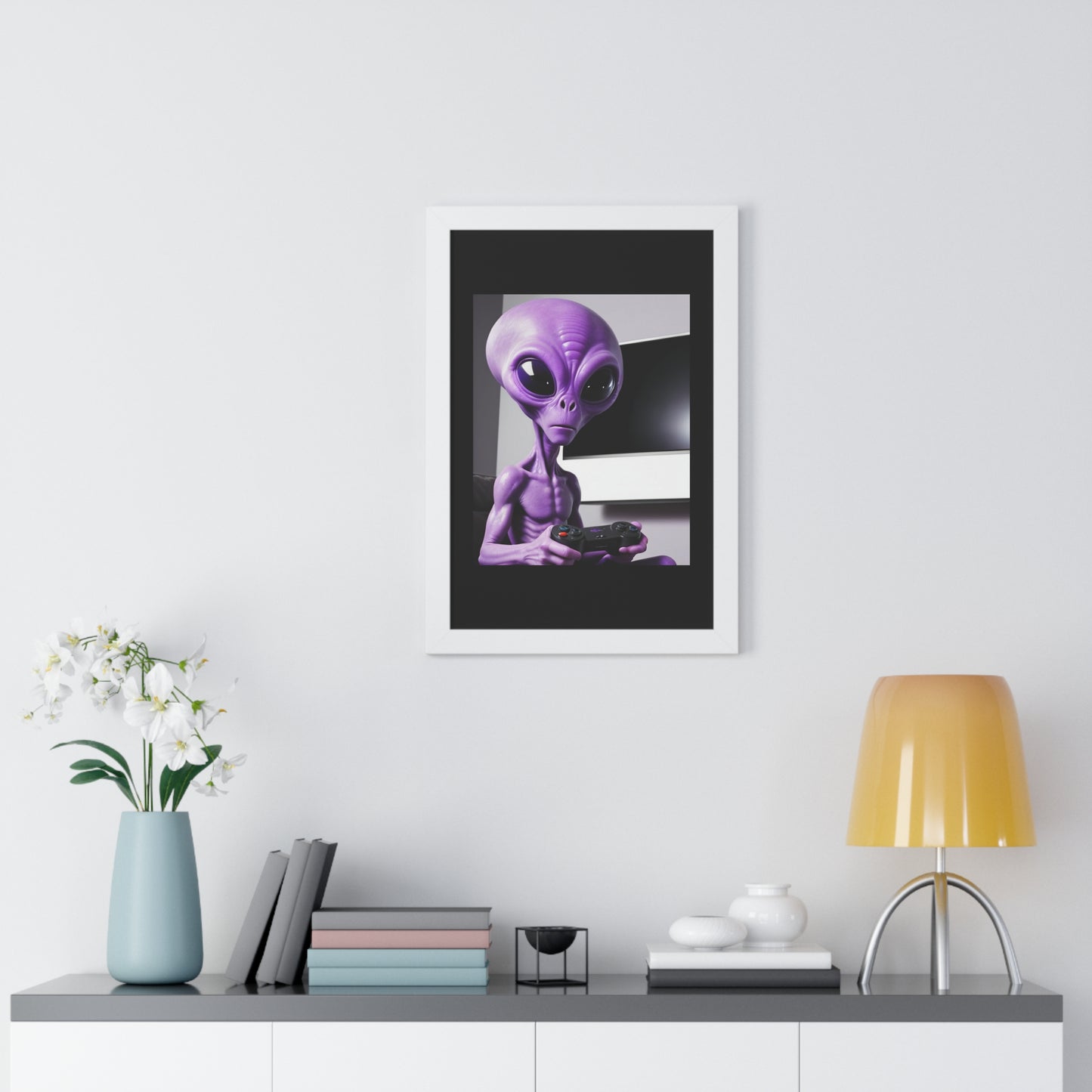 PURPLE ALIEN GAMER-Framed Vertical Poster