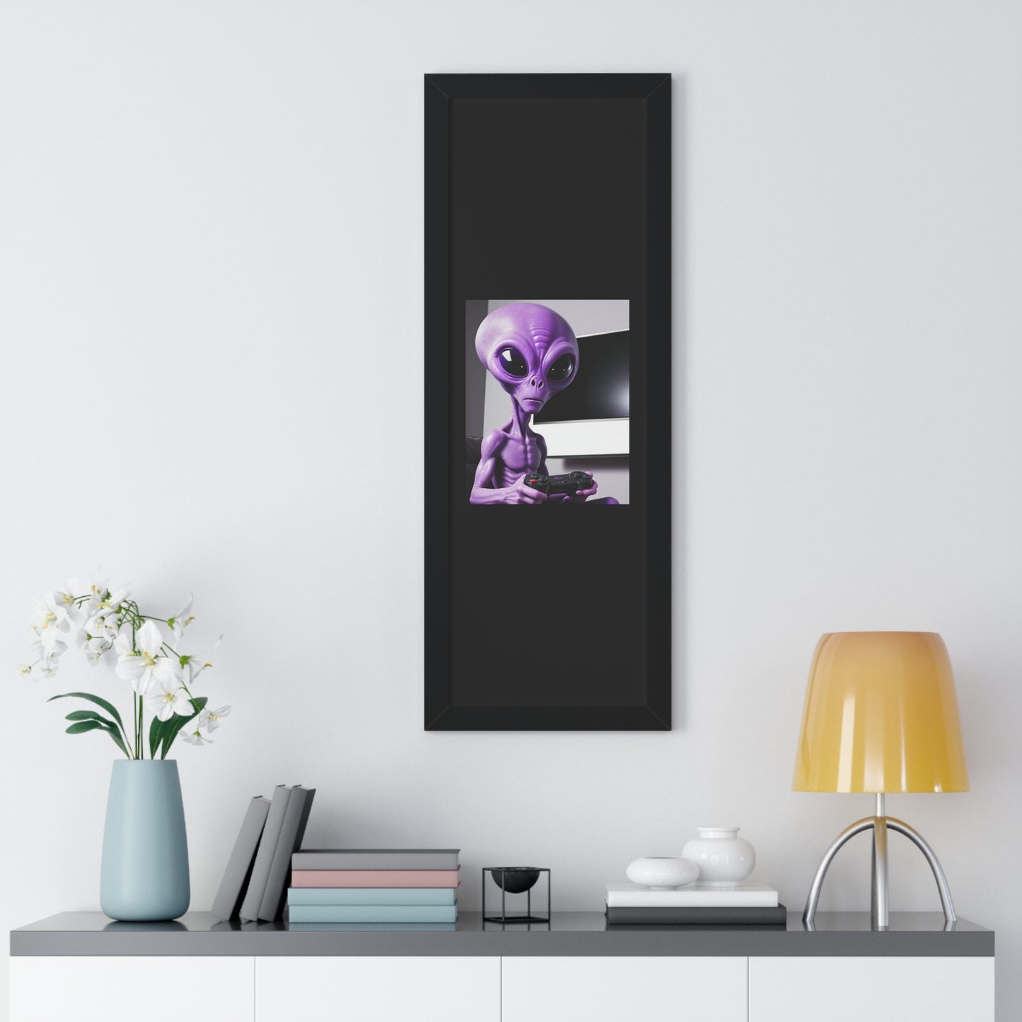 PURPLE ALIEN GAMER-Framed Vertical Poster