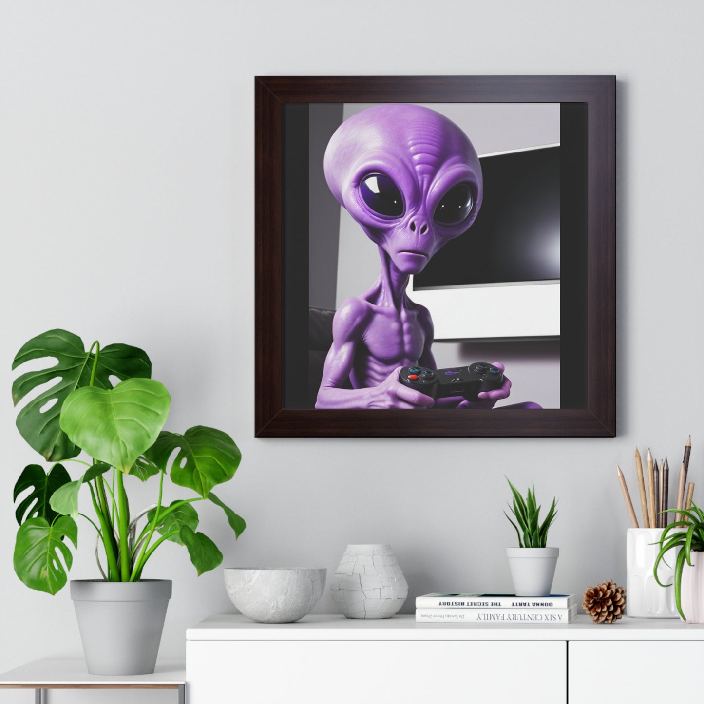 PURPLE ALIEN GAMER-Framed Vertical Poster