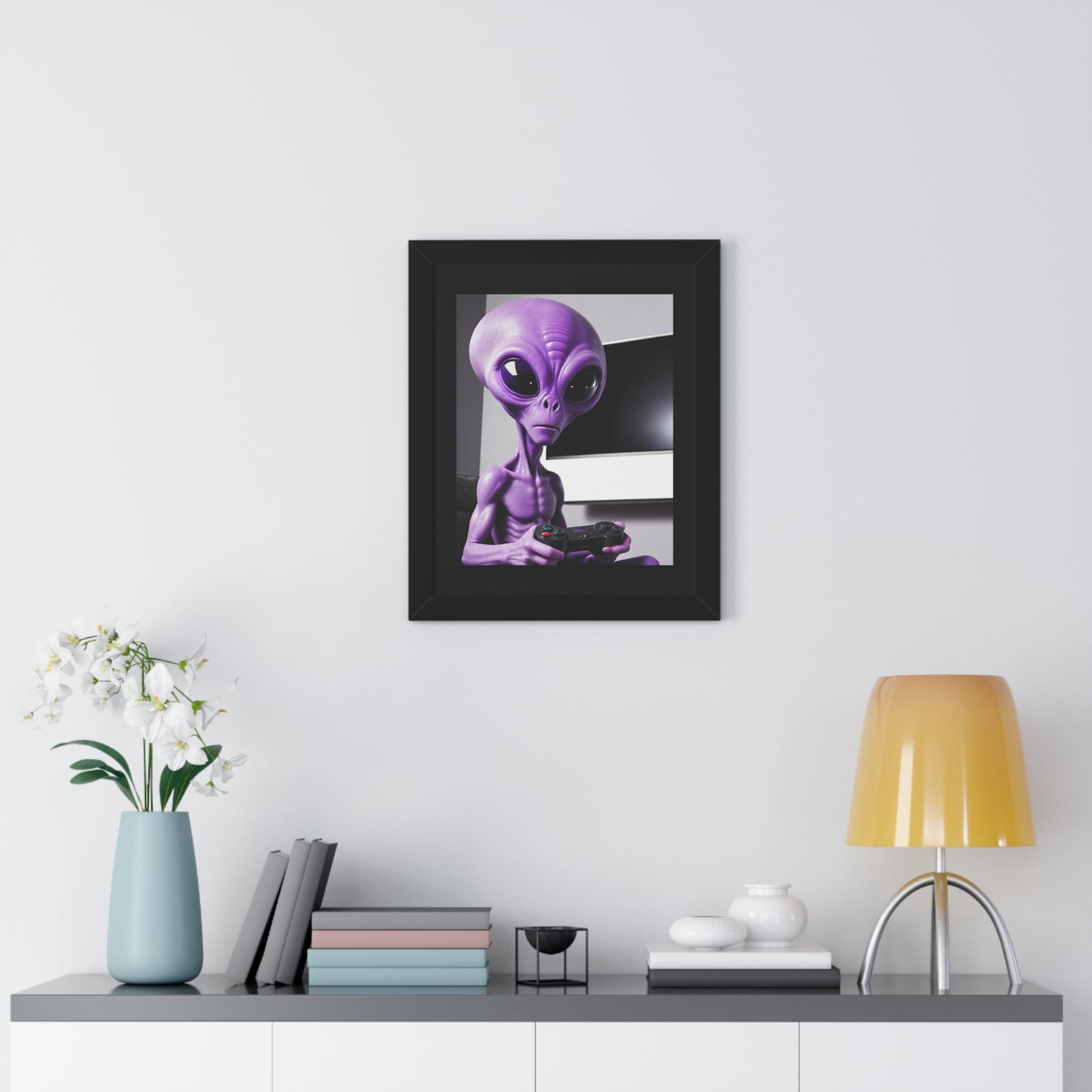 PURPLE ALIEN GAMER-Framed Vertical Poster