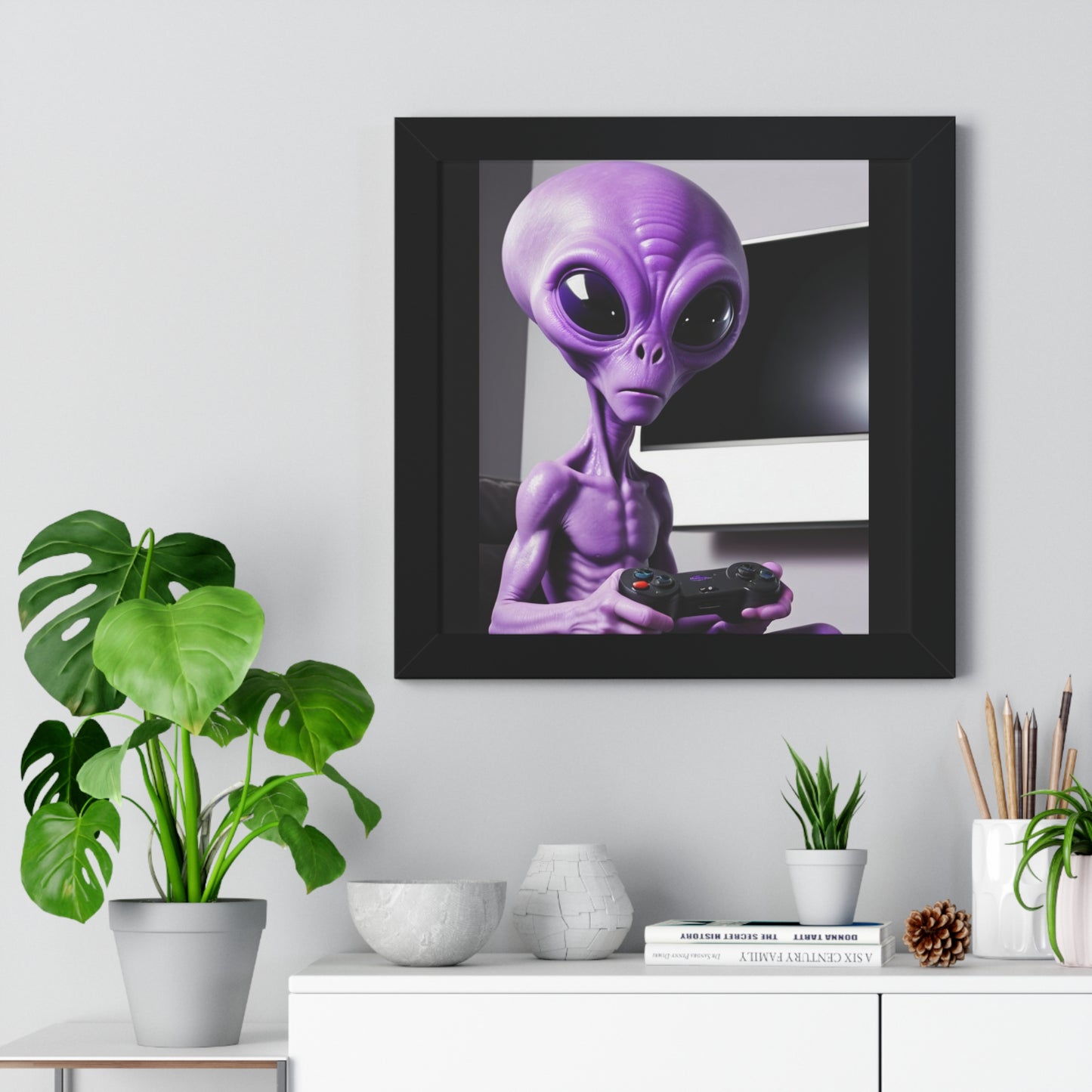 PURPLE ALIEN GAMER-Framed Vertical Poster