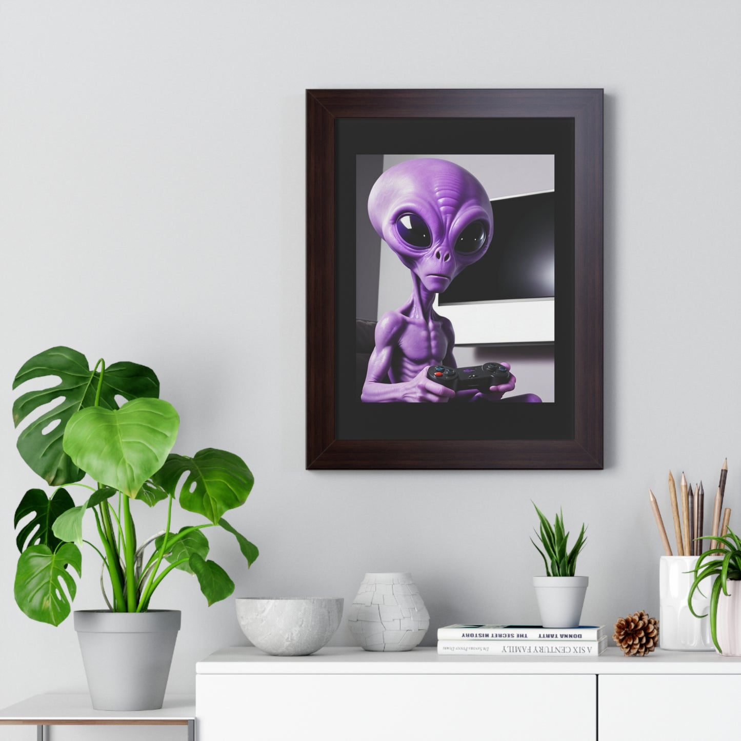 PURPLE ALIEN GAMER-Framed Vertical Poster