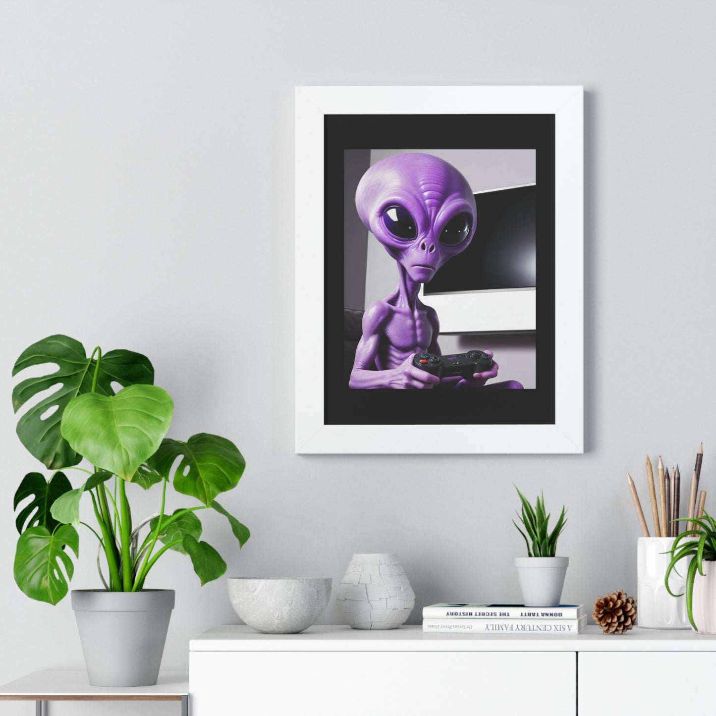 PURPLE ALIEN GAMER-Framed Vertical Poster