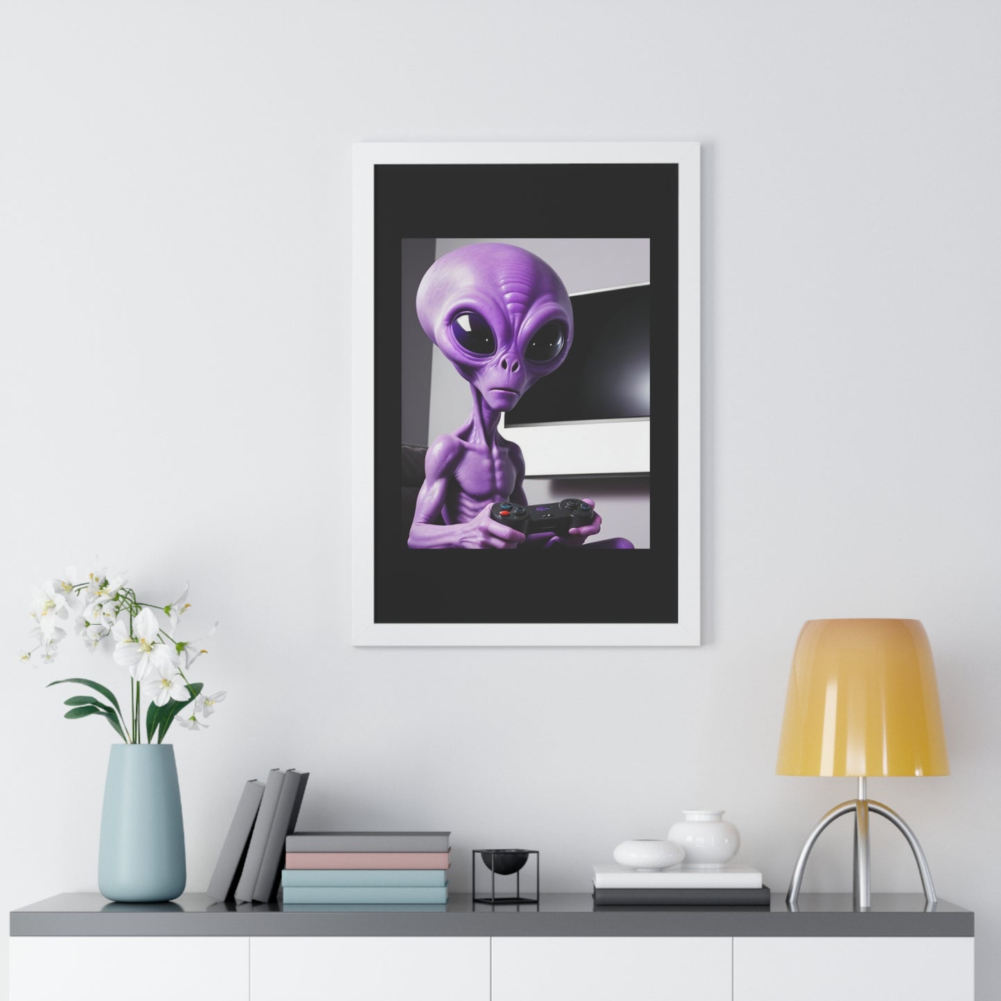 PURPLE ALIEN GAMER-Framed Vertical Poster