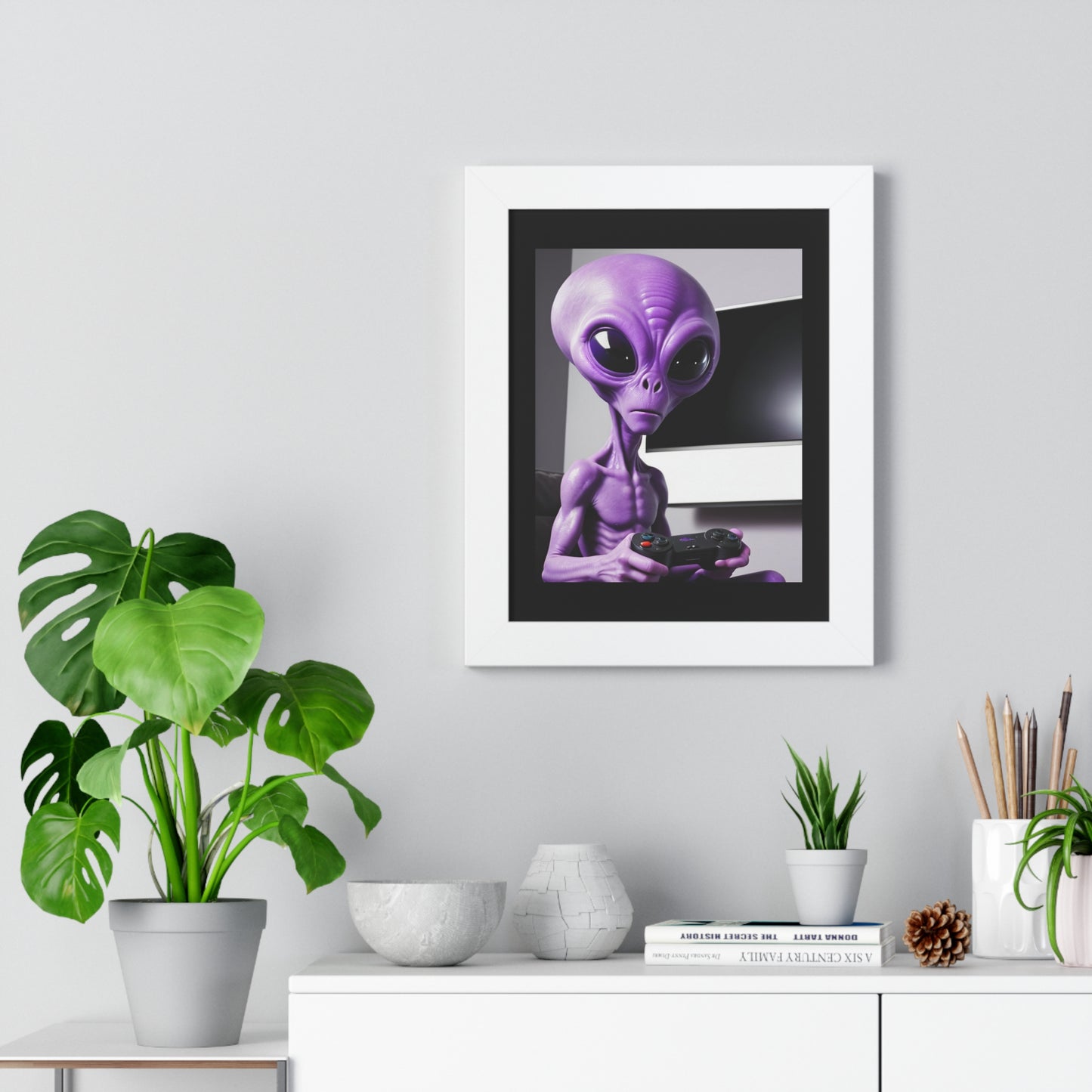 PURPLE ALIEN GAMER-Framed Vertical Poster